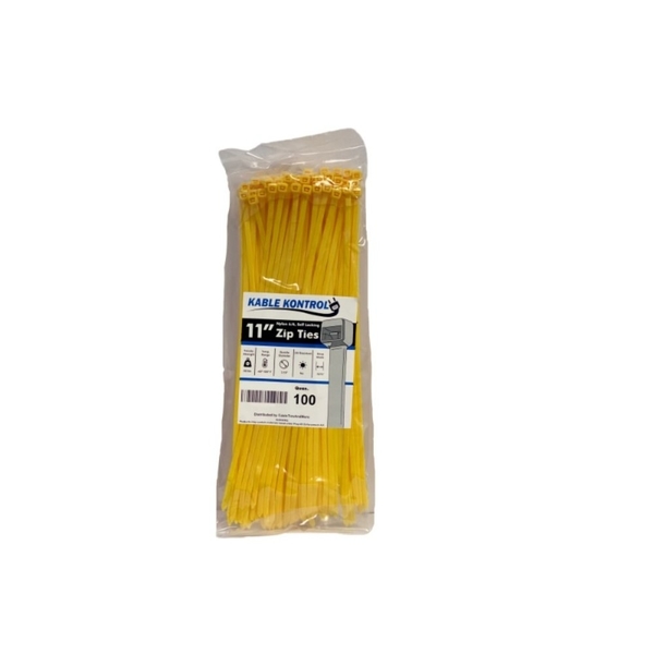 Kable Kontrol Kable Kontrol® Zip Ties - 11" Long - 100 Pc Pk - Yellow color - Nylon - 50 Lbs Tensile Strength CT262CL-YELLOW